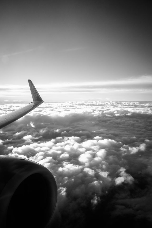 Clouds over Lake Michigan from a plane window.