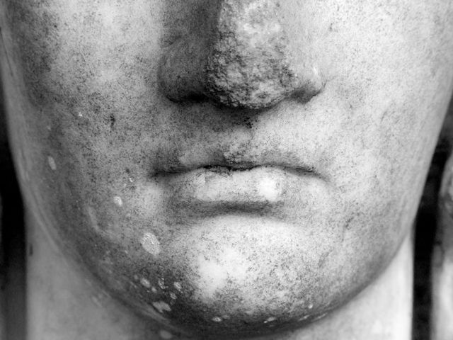 Detail of the nose and mouth of a statue at Vizcaya Museum & Gardens in Miami.