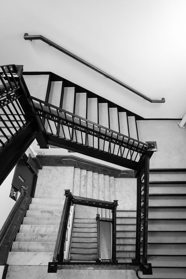 Looking down at a stairwell at the Ace Hotel.