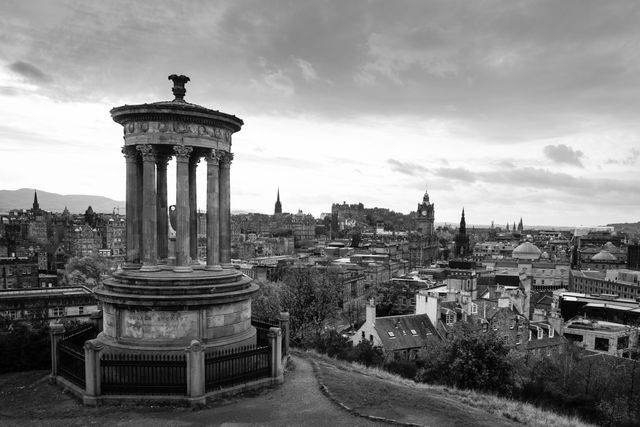 The Dugald Stewart Monument and the Edinburgh skyline, from Calton Hill.