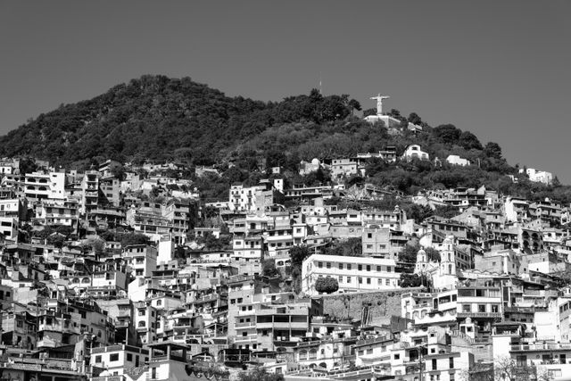 View of Taxco and the statue of Christ at the top of the hill.