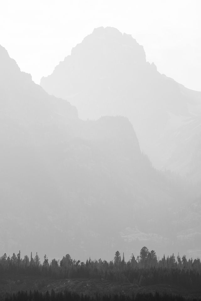 Middle Teton, seen through layers of wildfire smoke.