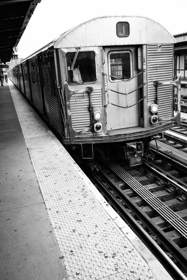 The J train arriving at the Marcy Avenue subway station in Williamsburg.