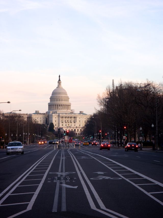 Pennsylvania Avenue and the United States Capitol.