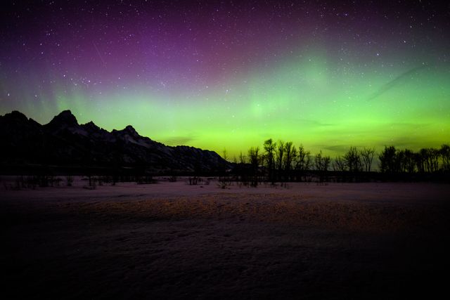 The Aurora Borealis, seen looking north over the Teton Range.