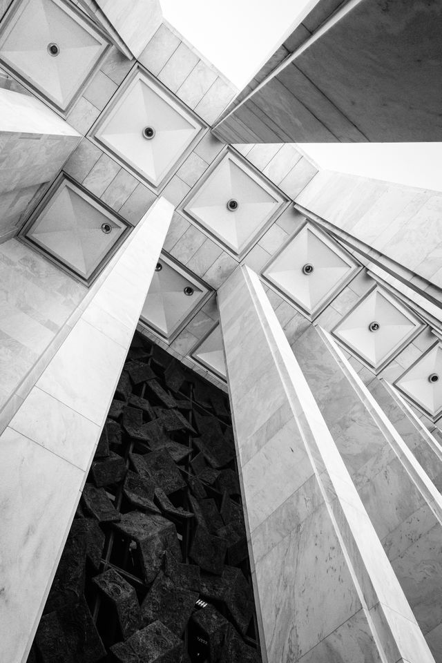 The ceiling and columns of the Madison building of the Library of Congress.