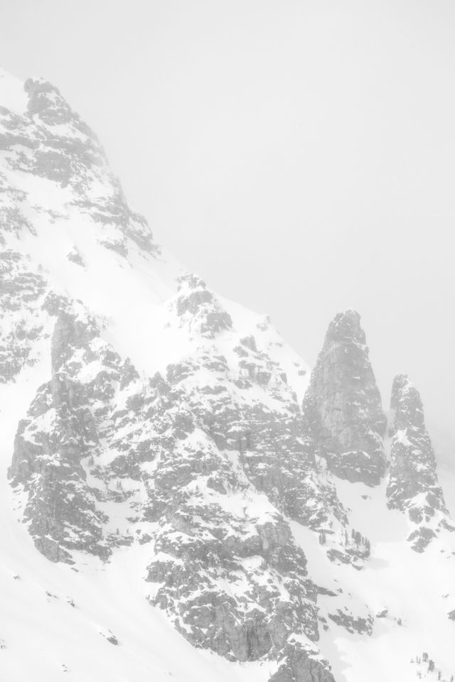 Close-up of two rock spires near the summit of Grand Teton.