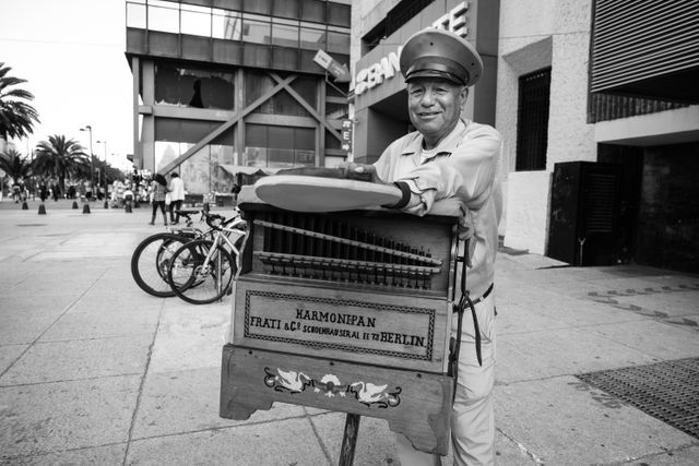 An organ grinder in Mexico City.