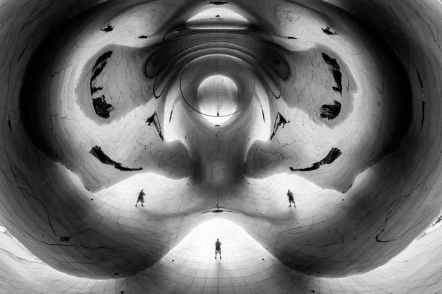 Myself, reflected off of the underside of the Cloud Gate sculpture in Chicago.