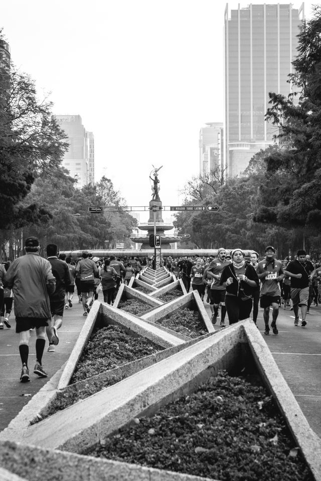 Runners on a race around the Paseo de la Reforma in Mexico City.