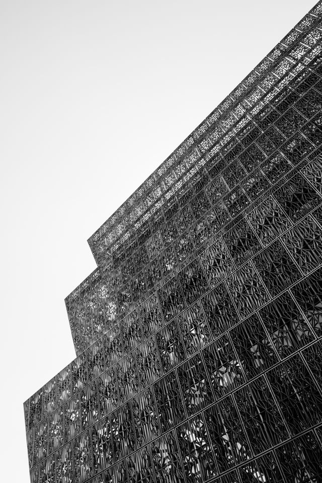 The facade of the National Museum of African American History and Culture.