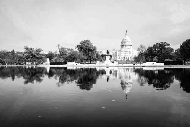 The United States Capitol Building and the Capitol Reflecting Pool.