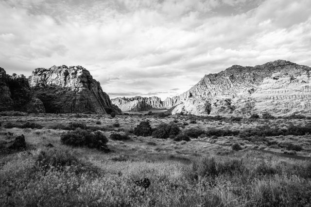 A panoramic view of Snow Canyon,