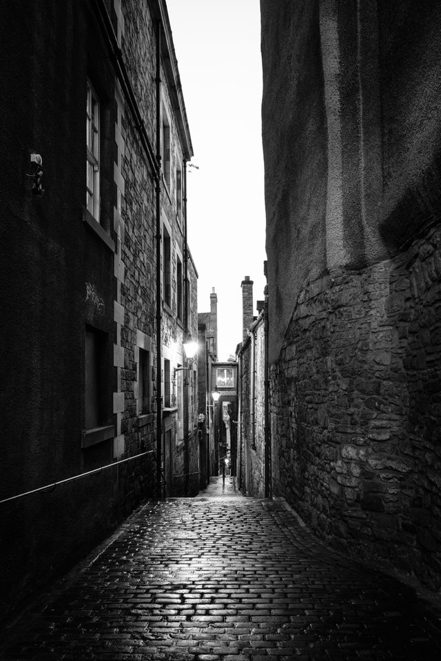 Anchor Close at dusk, in Edinburgh.