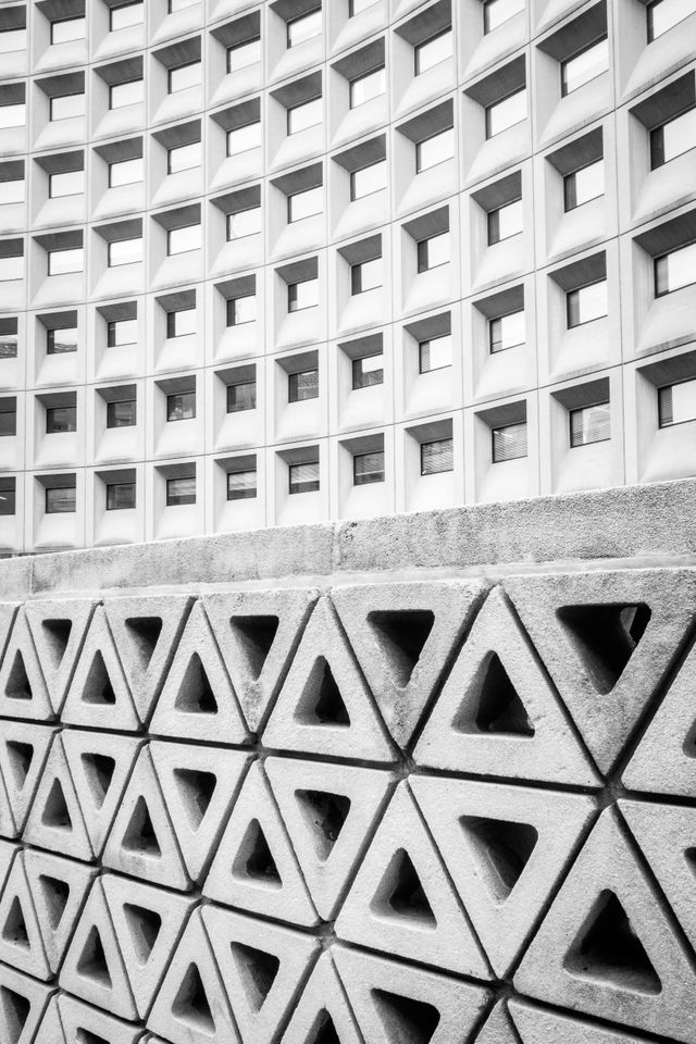 Brutalist architecture in SW Federal Center, Washington, DC.