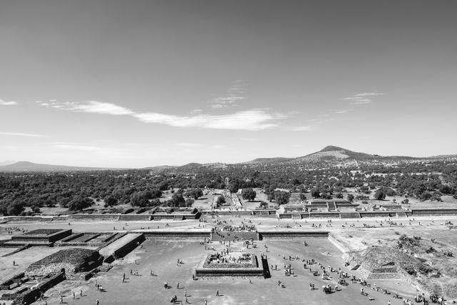 The "Calzada de los Muertos" or Avenue of the Dead, from the top of the Pyramid of the Sun in Teotihuacán.