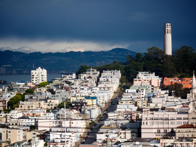 Coit Tower & Telegraph Hill, from Hyde & Filbert streets.