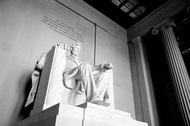 The statue of Abraham Lincoln at the Lincoln Memorial.