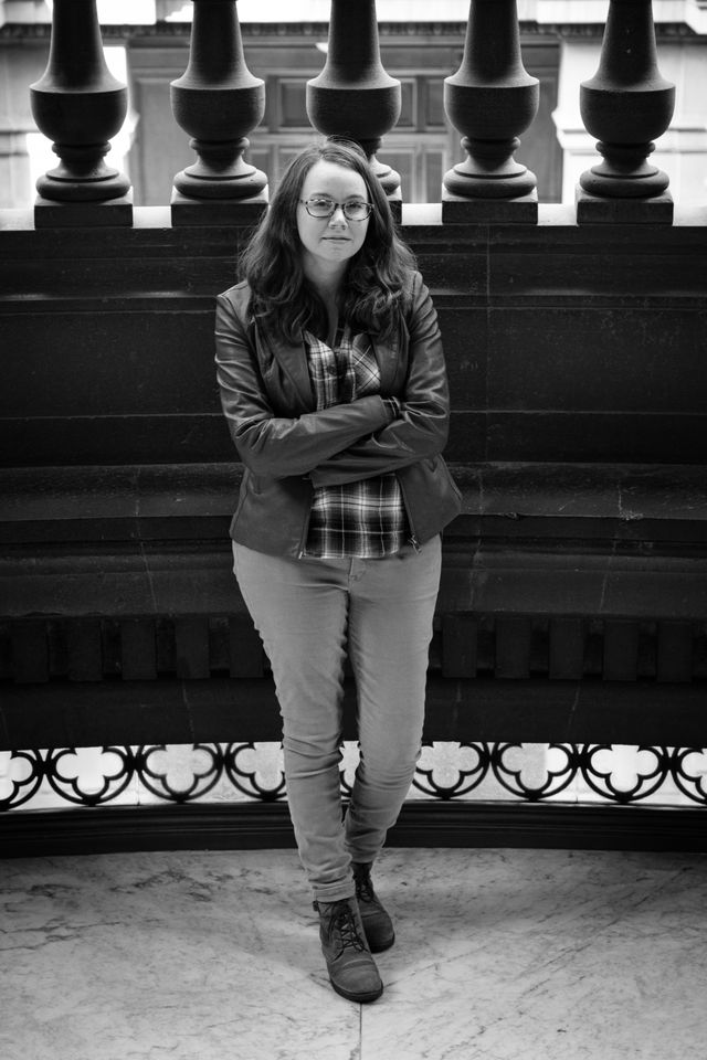 Kate, at the main stairway of the National Museum of Art in Mexico City.