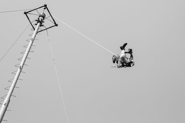 One of the flying men of Papantla, performing their dance.