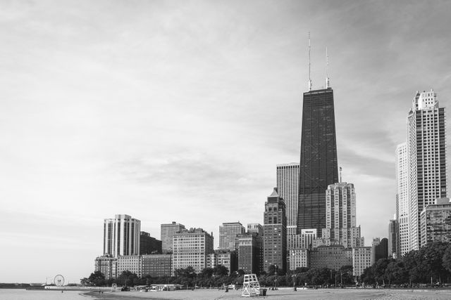 View of the Chicago skyline from the Oak Street Beach.