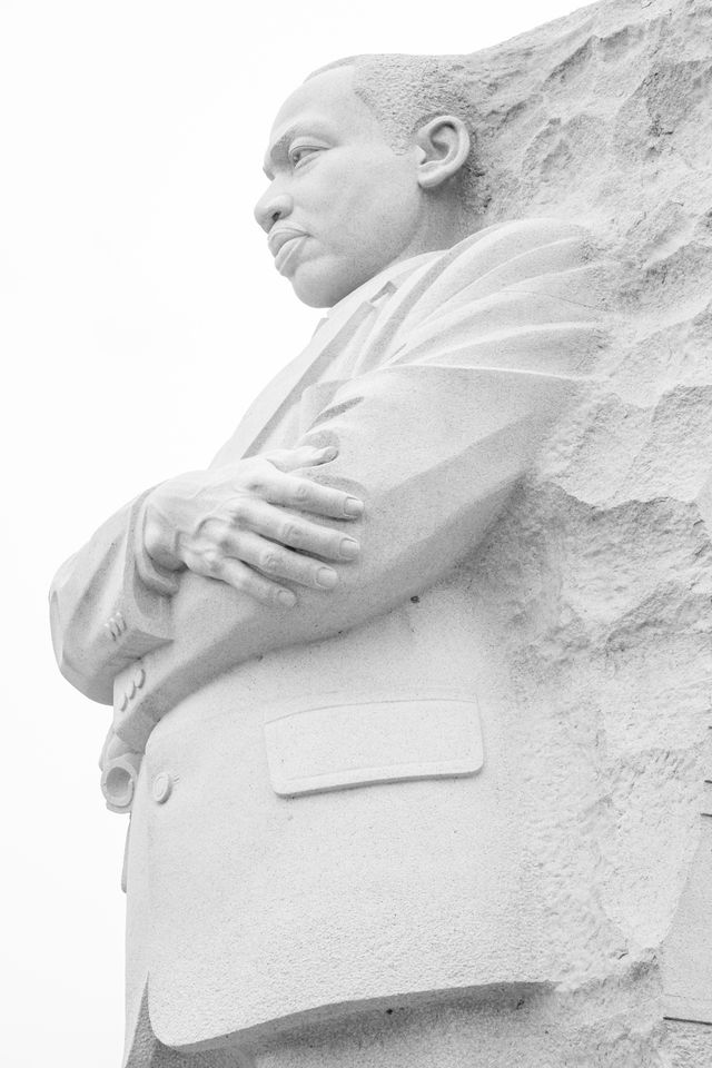 The sculpture of Martin Luther King Jr. at the MLK Memorial in Washington, DC.