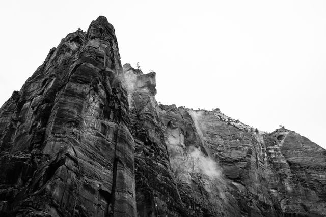 Touchstone Wall, with some fog clinging to it, seen from Big Bend.