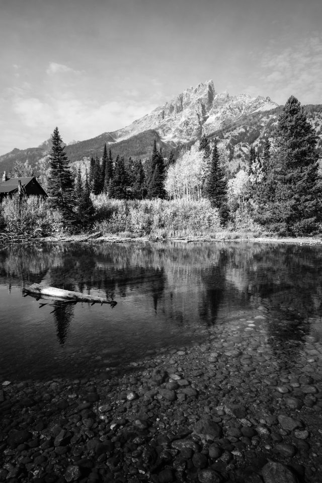 Teewinot Mountain, seen from Jenny Lake at Grand Teton National Park.