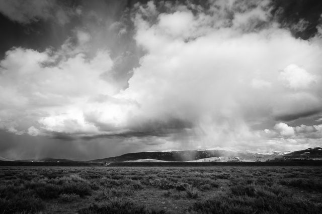 Storm clouds over Antelope Flats at Grand Teton National Park, with the Gros Ventre range in the background.