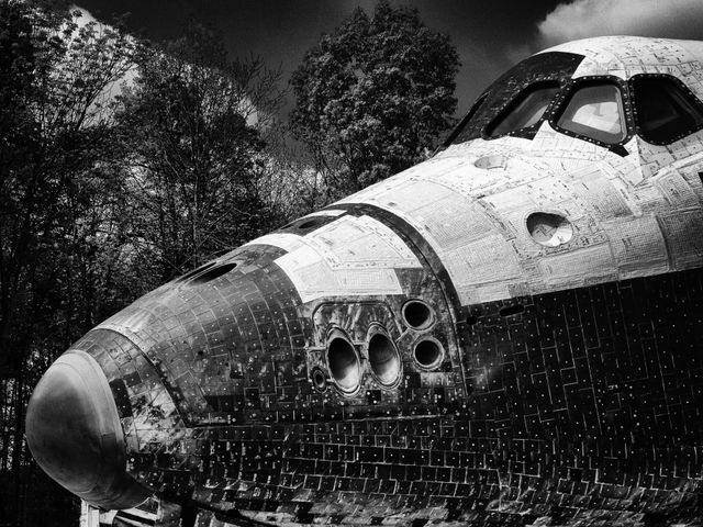 Close-up of Space Shuttle Discovery at the Smithsonian National Air & Space Museum in Virginia.