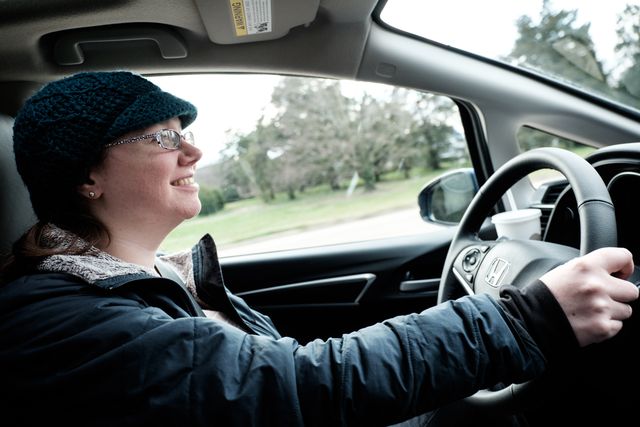 Kate driving our new car.