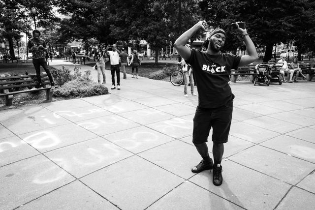 A man dancing at Dupont Circle in Washington, DC.