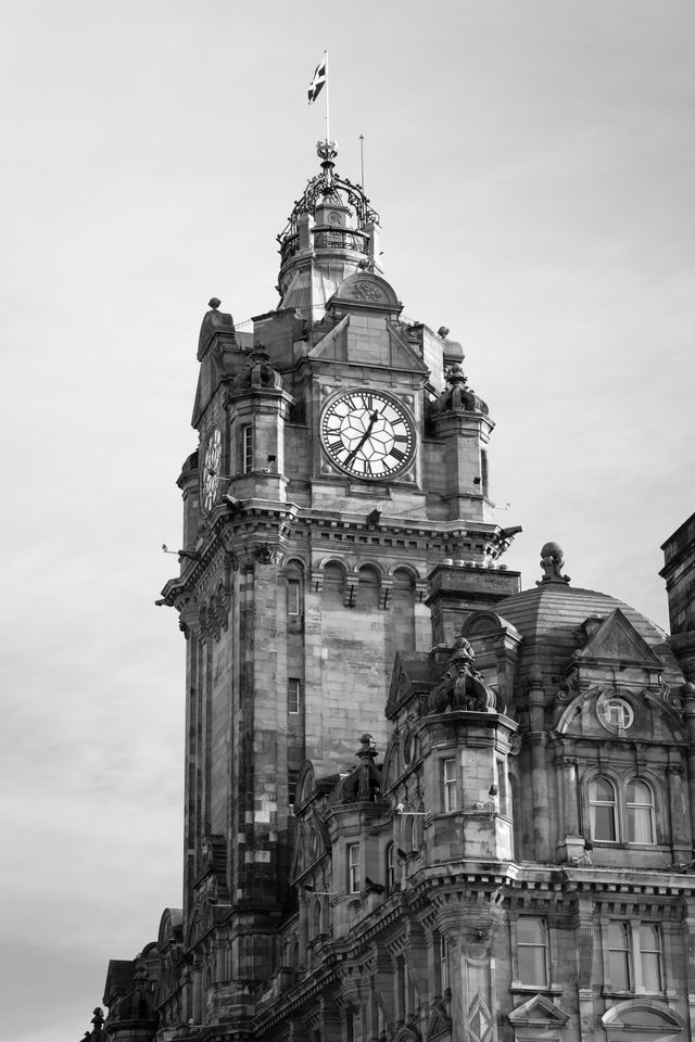 The clock tower of the Balmoral Hotel in Edinburgh.