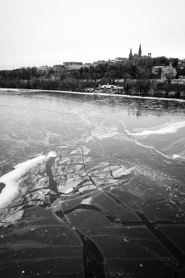 Georgetown University, and a very frozen Potomac River, from the Key Bridge.