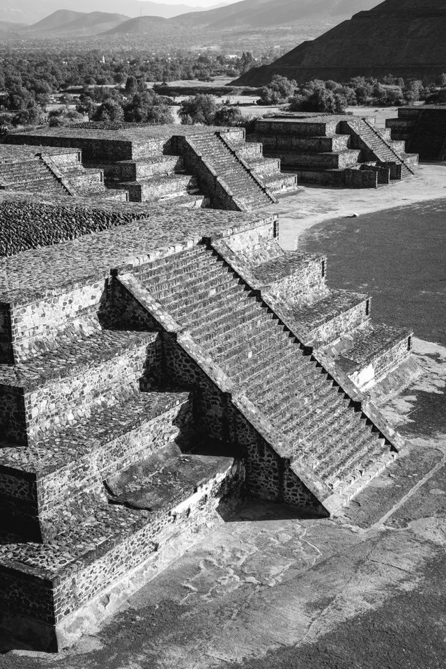 Smaller pyramids at Teotihuacán, seen from the Pyramid of the Moon.