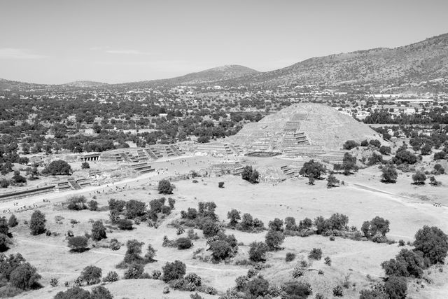 The Pyramid of the Moon, seen from the top of the Pyramid of the Sun in Teotihuacán.