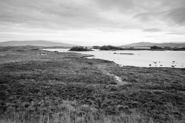 View of the Rannoch Moor landscape, with Loch Bà in the distance.