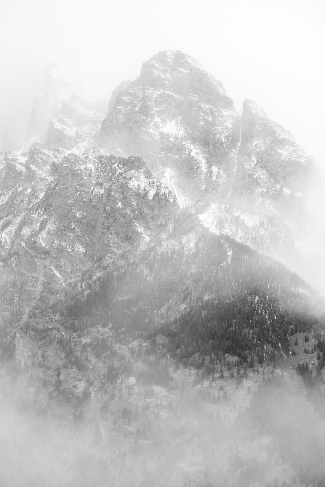 Nez Perce Peak, slowly being swallowed by a snowstorm.