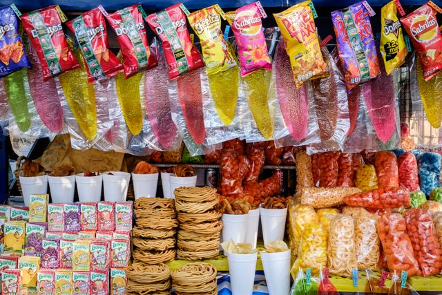 A huge variety of snacks for sale at a stand in the Chapultepec Forest.