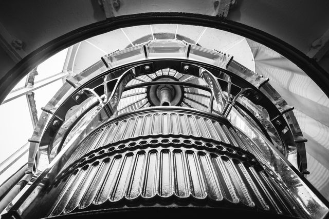 Detail of the Fresnel lens inside the Point Reyes lighthouse.