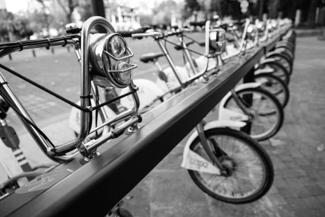 Bikeshare bikes near the Fuente de Cibeles in Mexico City.