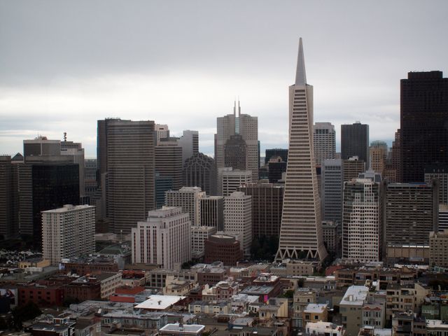 The Transamerica Pyramid and part of the San Francisco skyline, from Coit Tower on Telegraph Hill