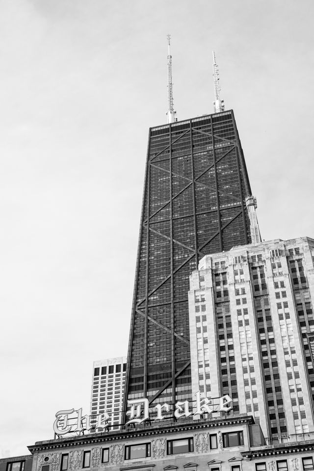 The Drake Hotel in front of the John Hancock Center.