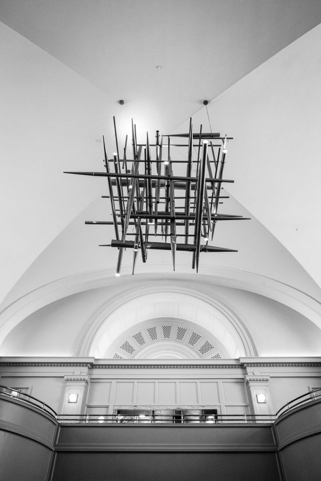 The chandelier in the main lobby of the Line Hotel in Adams Morgan.