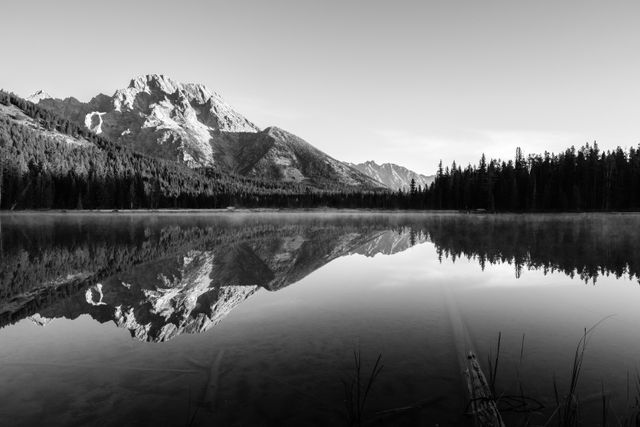 Mount Moran, reflected shortly after dawn on the surface of String Lake.