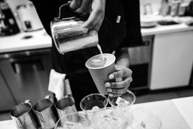 A barista preparing a cappuccino at Blue Bottle in Georgetown.