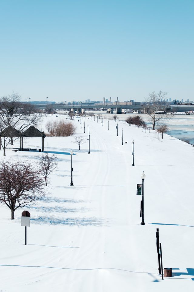 Anacostia Park in Washington, DC, covered in snow.