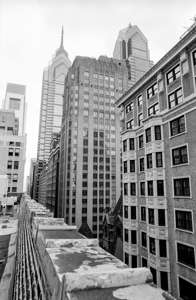 The Philadelphia skyline from a rooftop.