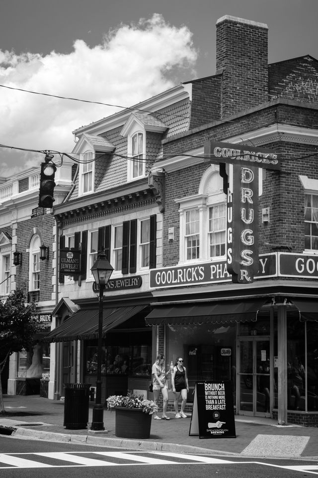 Vintage signage at Goolrick's Pharmacy in Fredericksburg, Virginia.