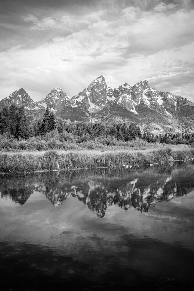 Grand Teton and surrounding peaks seen from Schwabacher Landing.